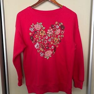 Floral Heart Red Sweater